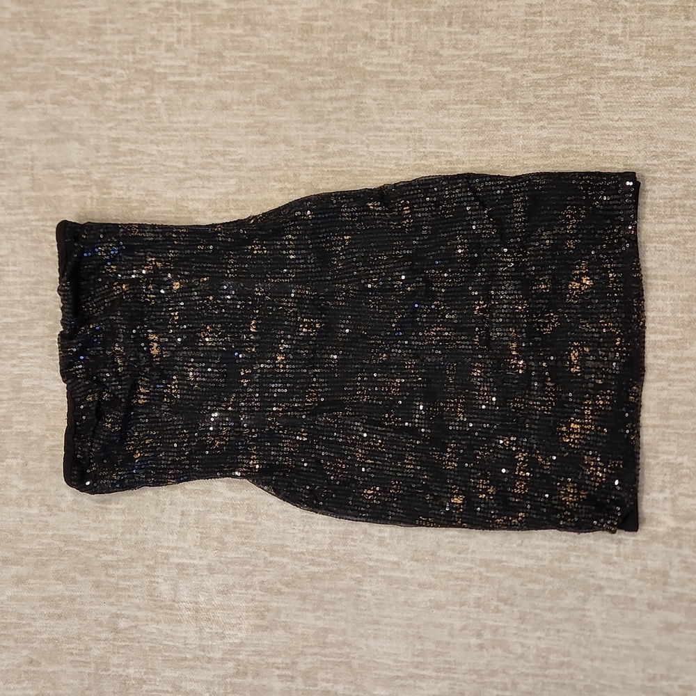 Costa Blanca Mini Dress in Black & Gold Sequin - Size Extra Small